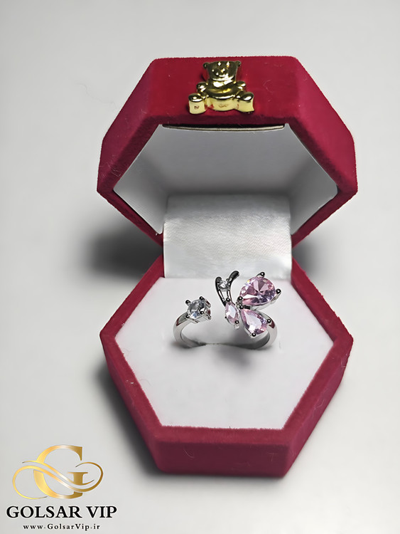 انگشتر پروانه صورتی رنگ ثابت و ضد حساسیت آلیاژ استیل کیفیت بالا