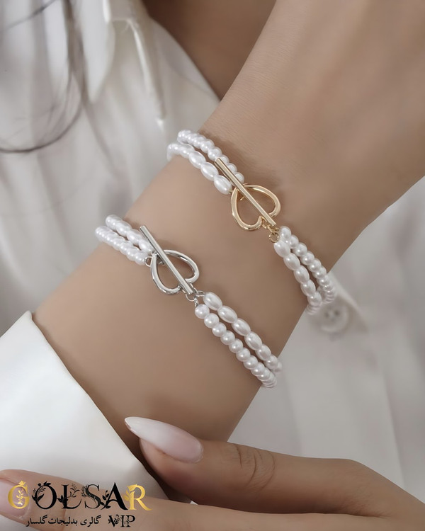 دستبند قلب مروارید رنگ ثابت و ضد حساسیت آلیاژ استیل کیفیت بالا