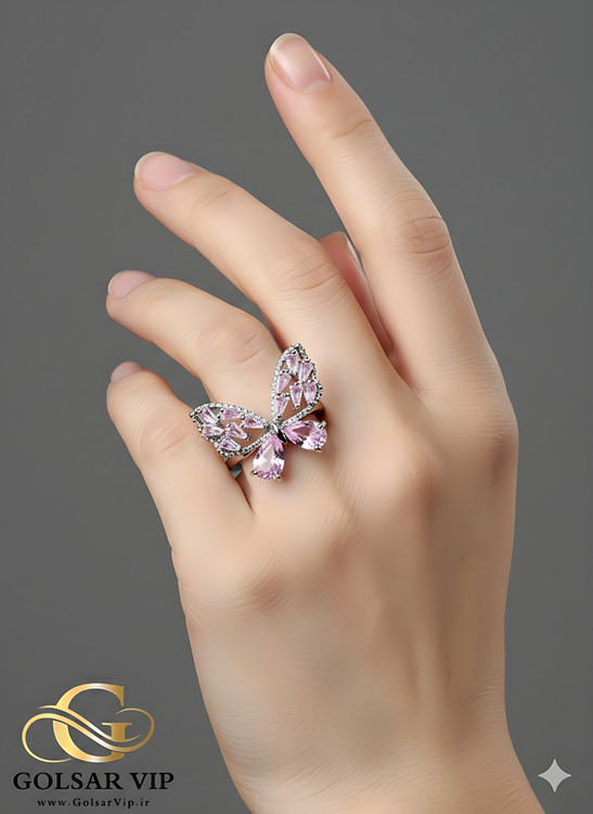 انگشتر پروانه صورتی رنگ ثابت و ضد حساسیت آلیاژ استیل کیفیت بالا