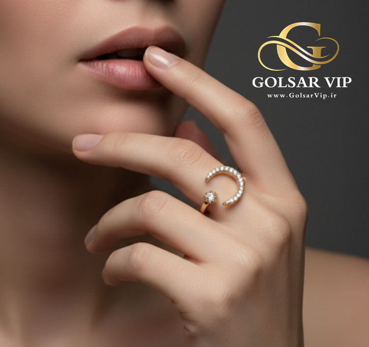 انگشتر ماه رنگ ثابت و ضد حساسیت آلیاژ استیل با آبکاری طلا کیفیت عالی