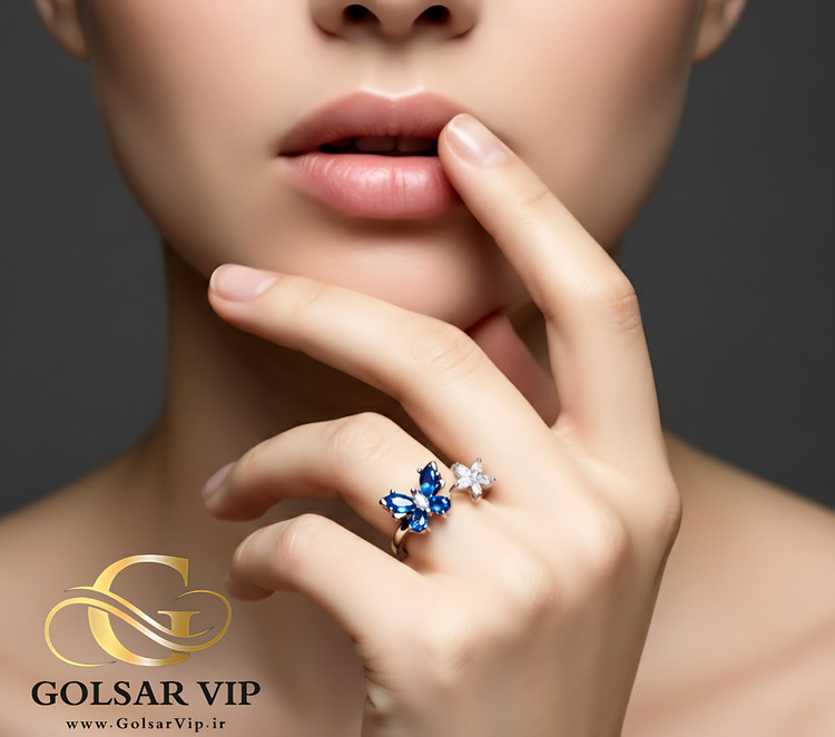 انگشتر پروانه آبی رنگ ثابت و ضد حساسیت آلیاژ استیل کیفیت بالا