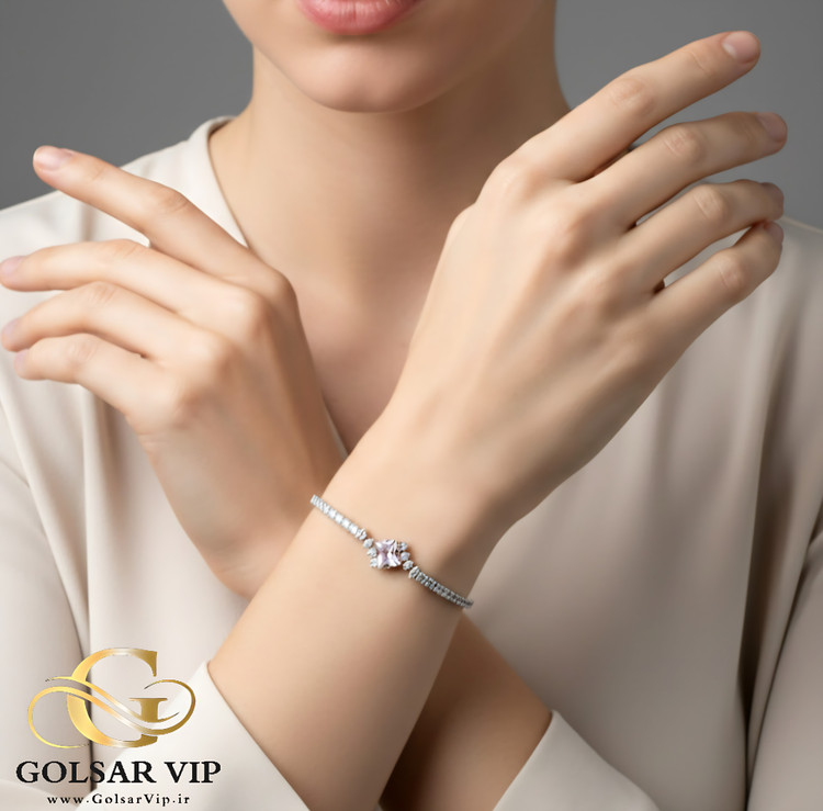 دستبند تنیسی لوزی نگین براق رنگ ثابت و ضد حساسیت آلیاژ استیل کیفیت بالا