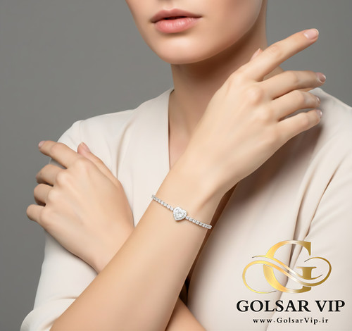 دستبند تنیسی قلب نگین براق رنگ ثابت و ضد حساسیت آلیاژ استیل کیفیت بالا