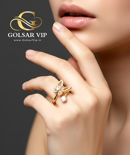 انگشتر پروانه نگین براق رنگ ثابت و ضد حساسیت آلیاژ استیل کیفیت بالا