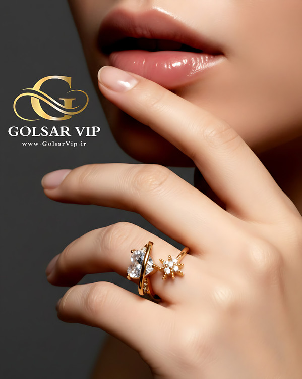 انگشتر قلب براق رنگ ثابت و ضد حساسیت آلیاژ استیل با آبکاری طلا کیفیت عالی