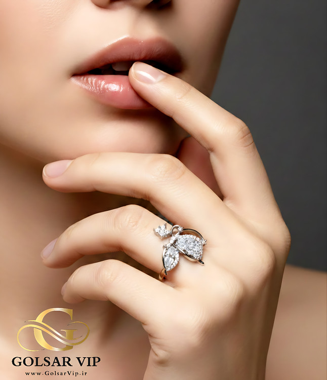 انگشتر پروانه نگینی رنگ ثابت و ضد حساسیت آلیاژ استیل کیفیت بالا