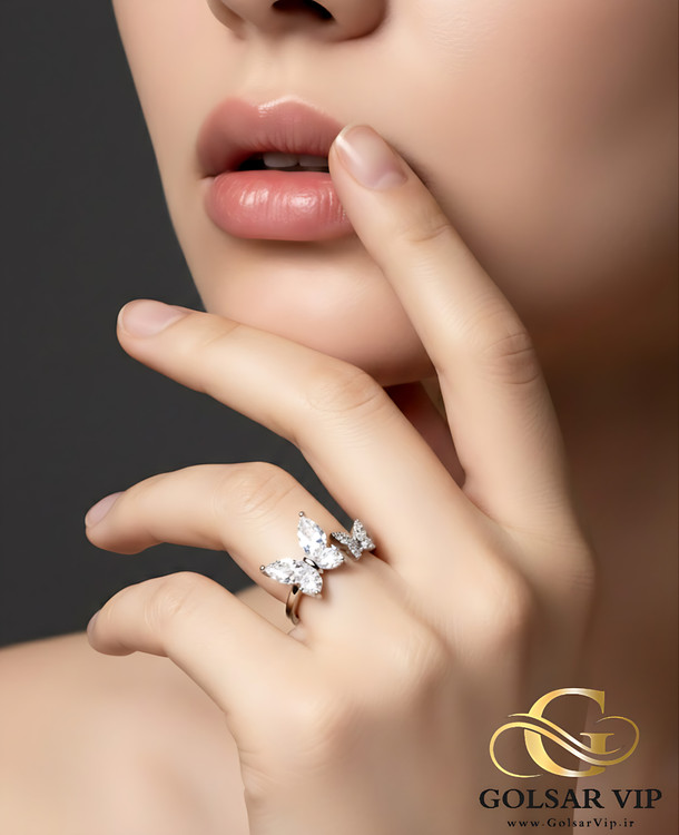 انگشتر پروانه نگین براق رنگ ثابت و ضد حساسیت آلیاژ استیل کیفیت بالا