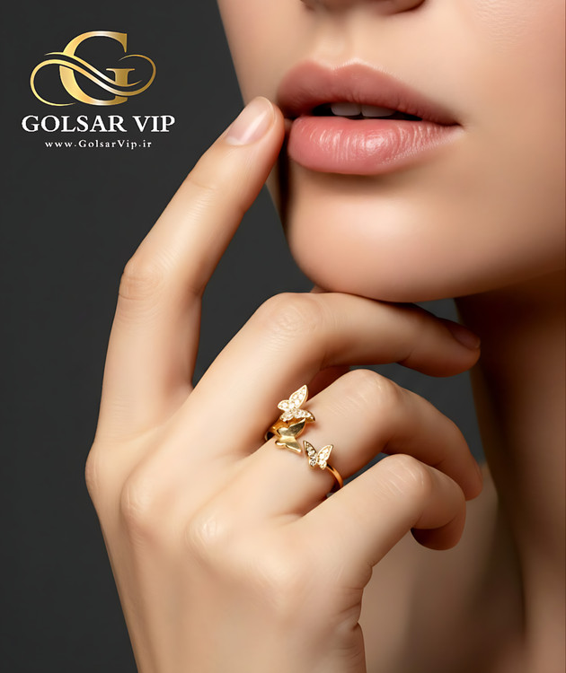 انگشتر پروانه نگینی رنگ ثابت و ضد حساسیت آلیاژ استیل کیفیت بالا