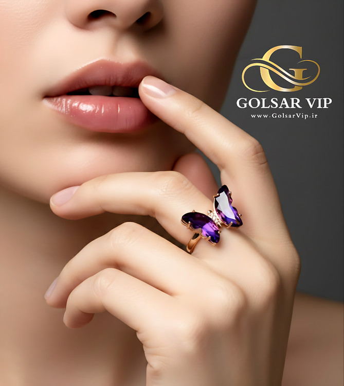 انگشتر پروانه نگین بنفش رنگ ثابت و ضد حساسیت آلیاژ استیل کیفیت بالا