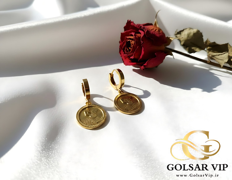 گوشواره آویز الیزابت رنگ ثابت و ضد حساسیت آلیاژ استیل با آبکاری طلا کیفیت عالی