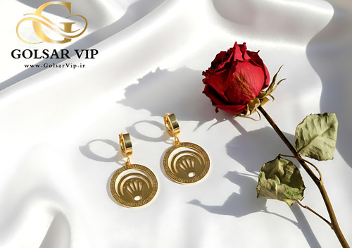 گوشواره طرح رولکس رنگ ثابت و ضد حساسیت آلیاژ استیل با آبکاری طلا کیفیت عالی