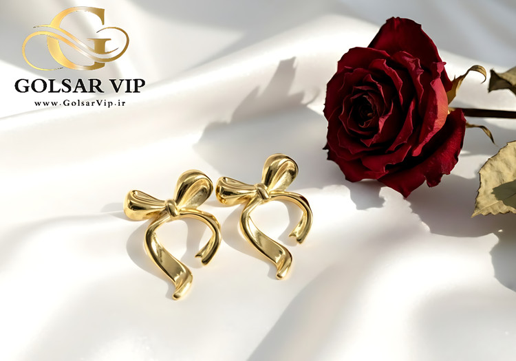 گوشواره پاپیون رنگ ثابت و ضد حساسیت آلیاژ استیل با آبکاری طلا کیفیت عالی