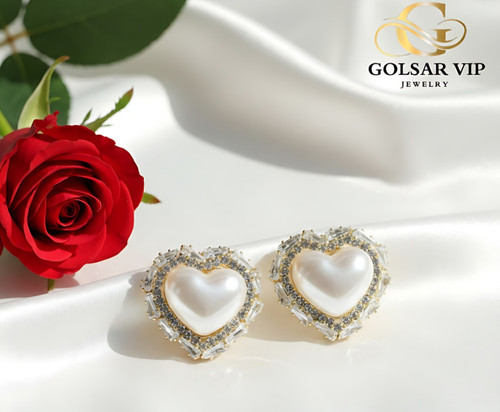 گوشواره قلب سفید BOJO رنگ ثابت و ضد حساسیت آلیاژ استیل با آبکاری طلا کیفیت عالی