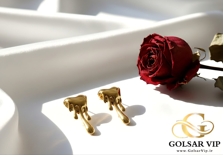 گوشواره قلب فانتزی رنگ ثابت و ضد حساسیت آلیاژ استیل با آبکاری طلا کیفیت عالی