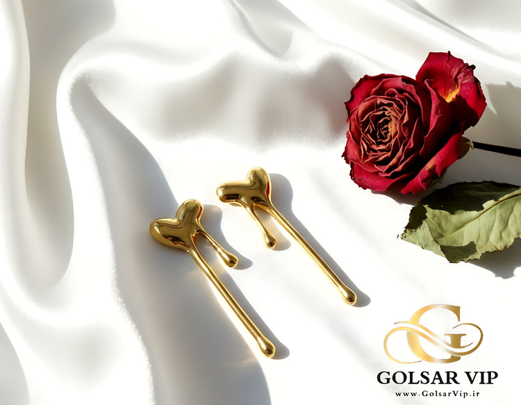 گوشواره قلب فانتزی رنگ ثابت و ضد حساسیت آلیاژ استیل با آبکاری طلا کیفیت عالی