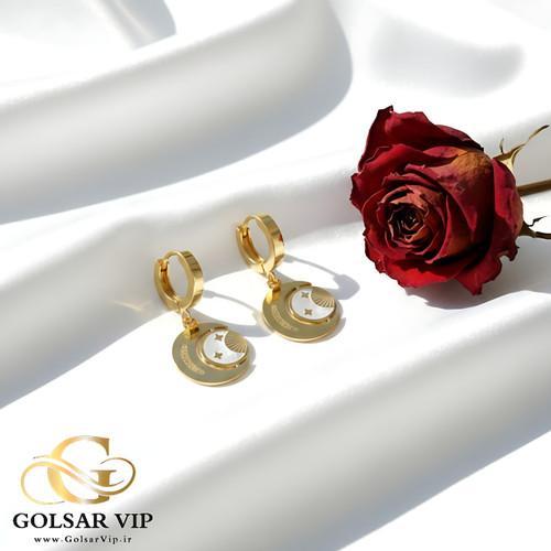 گوشواره ماه رنگ ثابت و ضد حساسیت آلیاژ استیل با آبکاری طلا کیفیت عالی