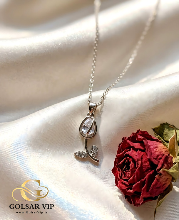 گردنبند گل رز نگین زرد رنگ ثابت و ضد حساسیت آلیاژ استیل کیفیت بالا