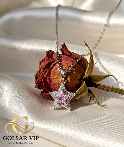 گردنبند ستاره نگین صورتی رنگ ثابت و ضد حساسیت آلیاژ استیل کیفیت بالا
