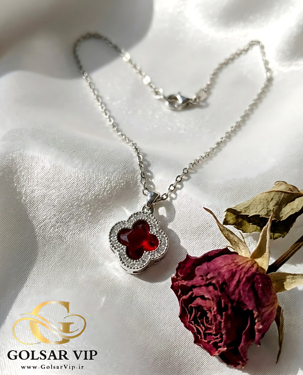 گردنبند ونکلیف قرمز رنگ ثابت و ضد حساسیت آلیاژ استیل کیفیت بالا