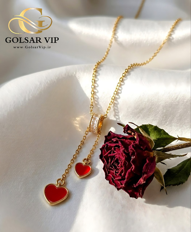 گردنبند آویز قلب رنگ ثابت و ضد حساسیت آلیاژ استیل با آبکاری طلا کیفیت عالی
