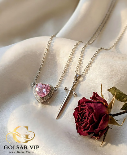 گردنبند قلب و شمشیر صورتی رنگ ثابت و ضد حساسیت آلیاژ استیل کیفیت بالا