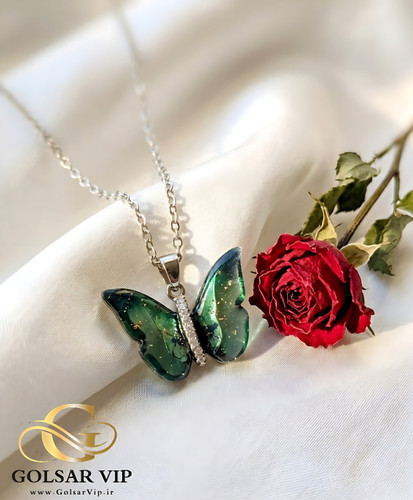 گردنبند پروانه سبز رنگ ثابت و ضد حساسیت آلیاژ استیل کیفیت بالا