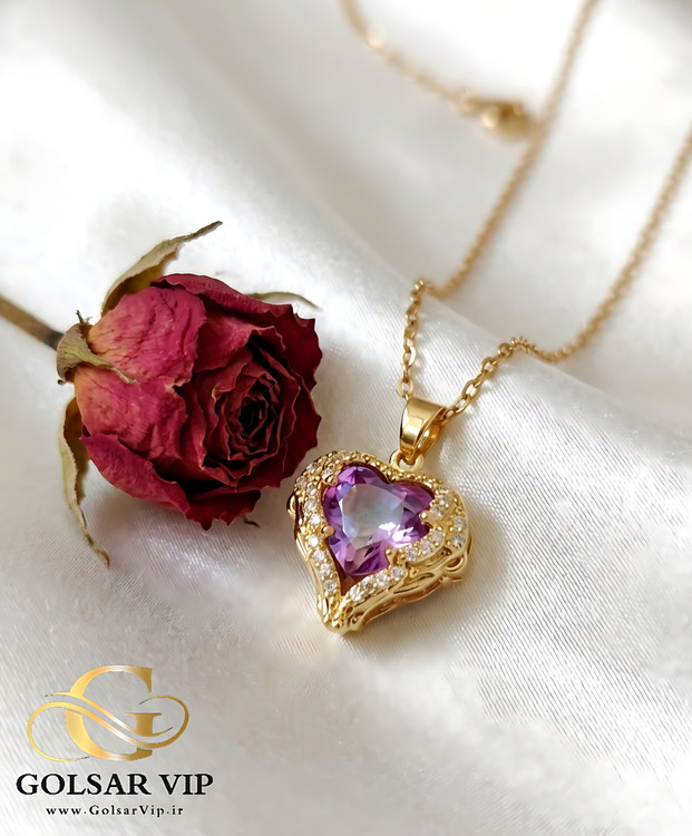 گردنبند قلب نگین صورتی رنگ ثابت و ضد حساسیت آلیاژ استیل کیفیت بالا