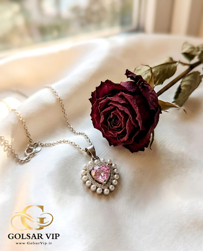 گردنبند قلب صورتی رنگ ثابت و ضد حساسیت آلیاژ استیل با کیفیت عالی