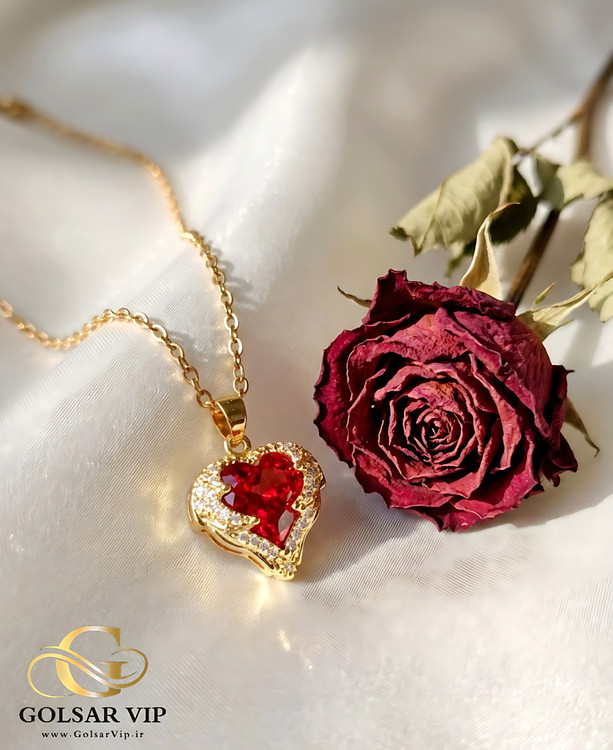 گردنبند قلب نگین قرمز رنگ ثابت و ضد حساسیت آلیاژ استیل کیفیت بالا