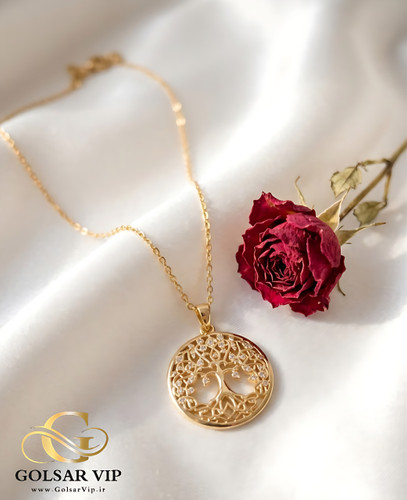 گردنبند تک درخت رنگ ثابت و ضد حساسیت آلیاژ استیل با آبکاری طلا کیفیت بالا
