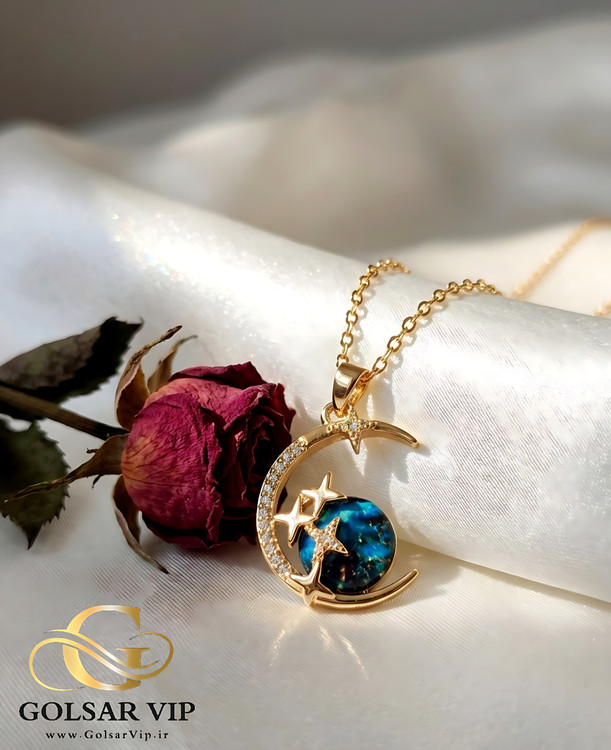 گردنبند ماه و ستاره کهکشانی رنگ ثابت و ضد حساسیت آلیاژ استیل با آبکاری طلا کیفیت بالا