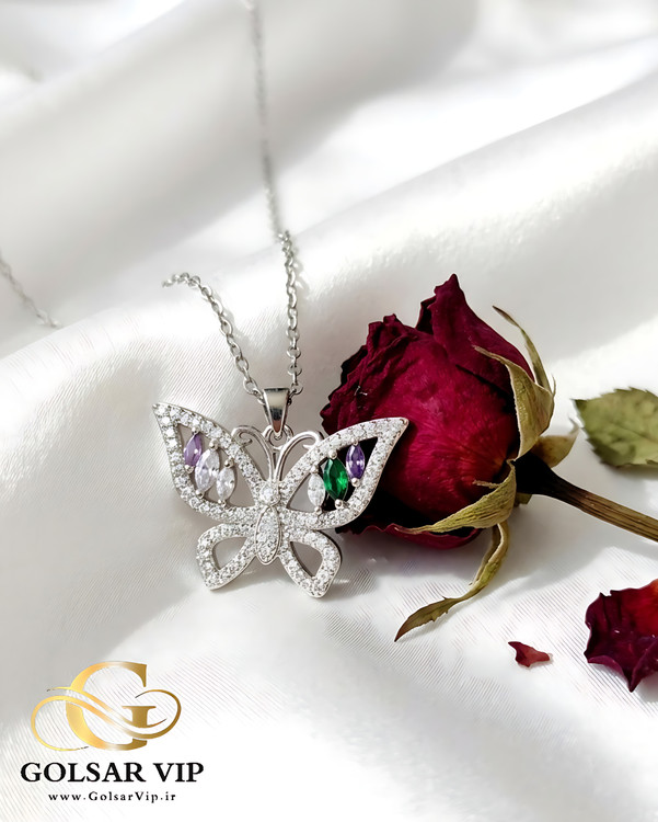 گردنبند پروانه نگینی رنگ ثابت و ضد حساسیت آلیاژ استیل کیفیت بالا