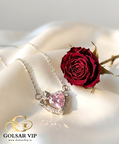 گردنبند قلب پاپیونی رنگ ثابت و ضد حساسیت آلیاژ استیل کیفیت بالا