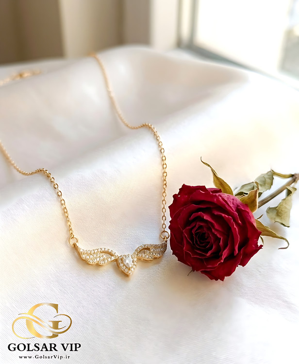 گردنبند قلب بالدار نگین براق رنگ ثابت و ضد حساسیت آلیاژ استیل کیفیت بالا