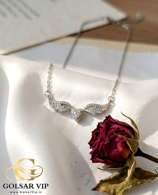 گردنبند قلب بالدار فول نگین رنگ ثابت و ضد حساسیت آلیاژ استیل کیفیت بالا