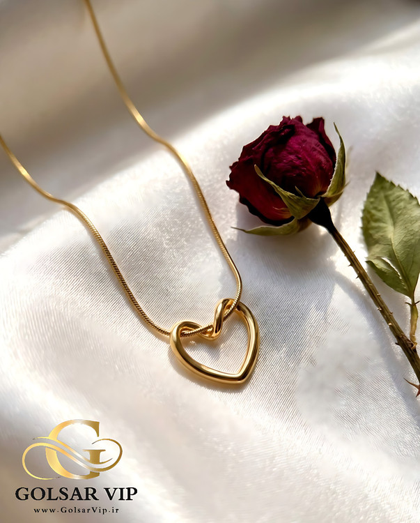 گردنبند قلب طلایی رنگ ثابت و ضد حساسیت آلیاژ استیل با آبکاری طلا کیفیت عالی