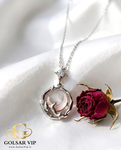 گردنبند ماه صورتی رنگ ثابت و ضد حساسیت آلیاژ استیل با کیفیت عالی