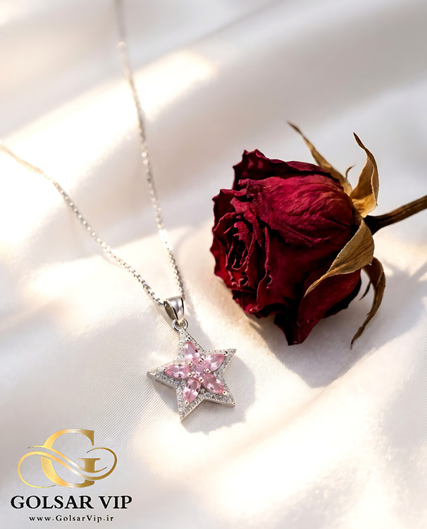 گردنبند ستاره صورتی رنگ ثابت و ضد حساسیت آلیاژ استیل کیفیت بالا
