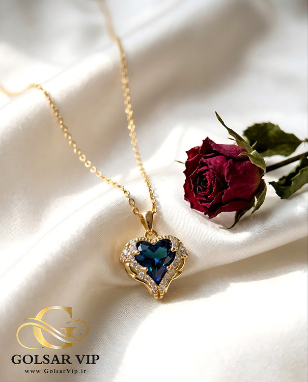 گردنبند قلب نگین آبی رنگ ثابت و ضد حساسیت آلیاژ استیل کیفیت بالا