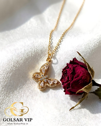 گردنبند پروانه رنگ ثابت و ضد حساسیت آلیاژ استیل با آبکاری طلا کیفیت عالی