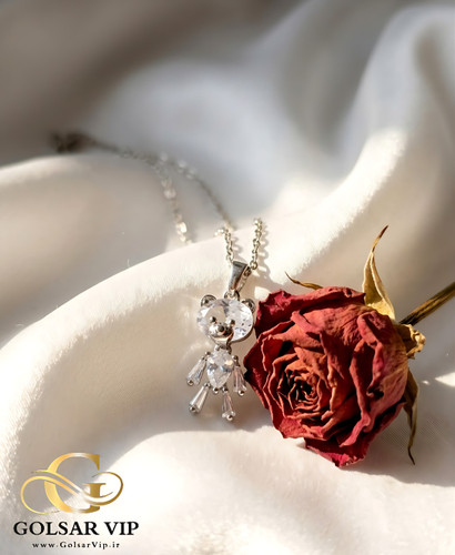 گردنبند تدی نقرهای رنگ ثابت و ضد حساسیت آلیاژ استیل کیفیت بالا