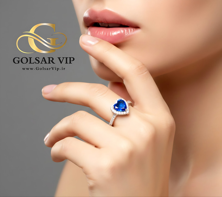 انگشتر قلب نگین آبی رنگ ثابت و ضد حساسیت آلیاژ استیل کیفیت بالا