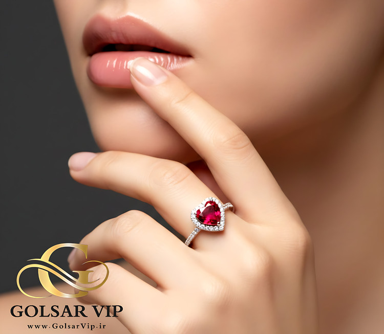 انگشتر قلب نگین قرمز رنگ ثابت و ضد حساسیت آلیاژ استیل کیفیت بالا