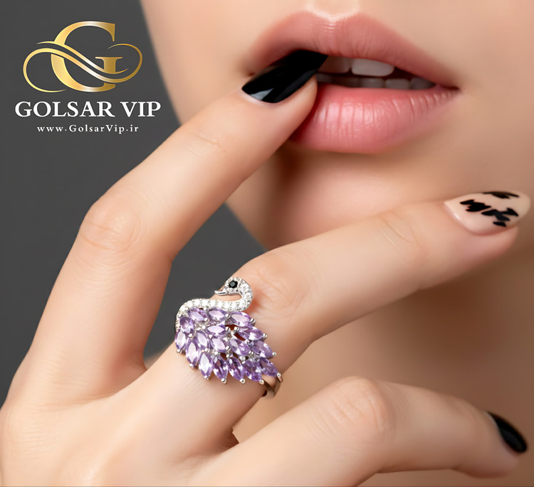 انگشتر قو بنفش رنگ ثابت و ضد حساسیت آلیاژ استیل کیفیت بالا