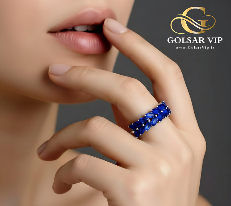 انگشتر خوشه گندم آبی رنگ ثابت و ضد حساسیت آلیاژ استیل کیفیت بالا