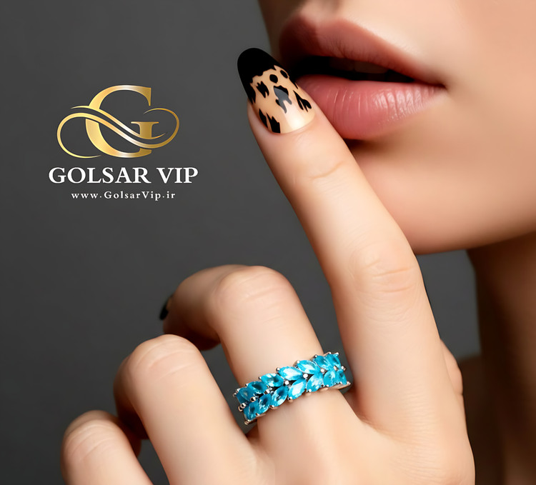 انگشتر خوشه گندم آبی رنگ ثابت و ضد حساسیت آلیاژ استیل کیفیت بالا