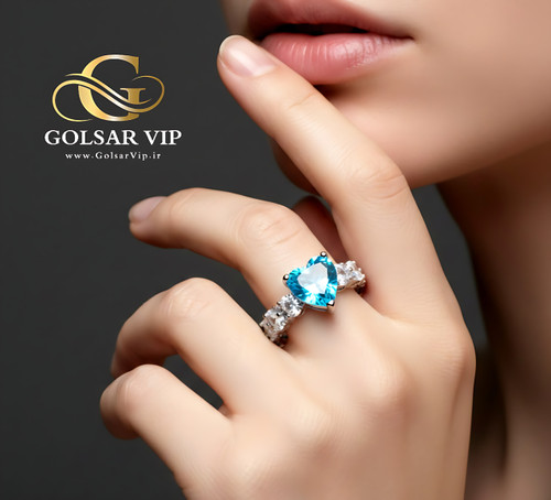 انگشتر قلب نگینی آبی رنگ ثابت و ضد حساسیت آلیاژ استیل کیفیت بالا