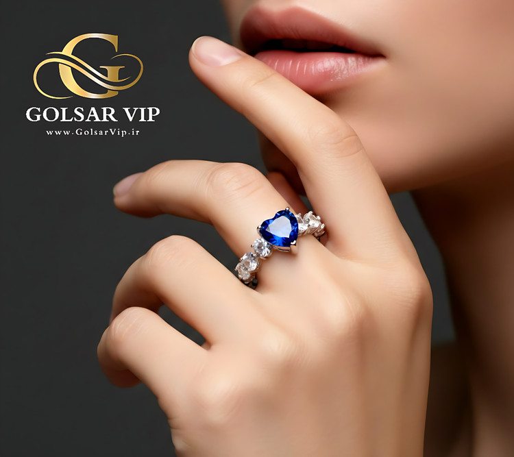انگشتر قلب نگین آبی رنگ ثابت و ضد حساسیت آلیاژ استیل کیفیت بالا
