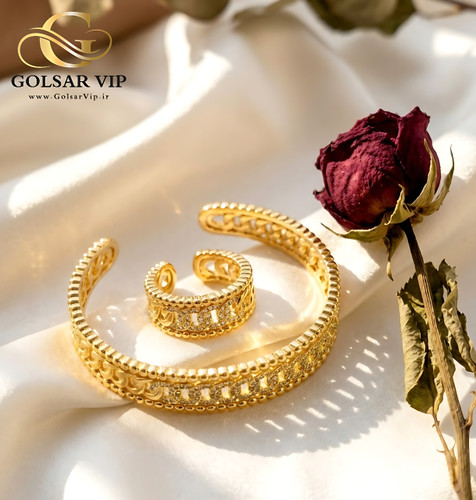 نیمست کارتیر نگینی رنگ ثابت و ضد حساسیت آلیاژ استیل با آبکاری طلا کیفیت عالی