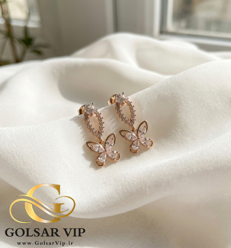 گوشواره آویز پروانه نگینی ژوپینگ | کد 320